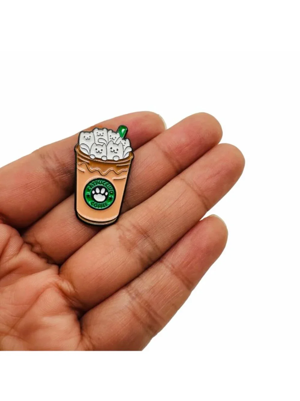 ⭐Frappuccino I Love Cats & Coffee Enamel Pin with Rubber Catpuccino Brooch New